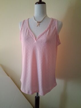 Pink Eyelet V-Neck Tank Top